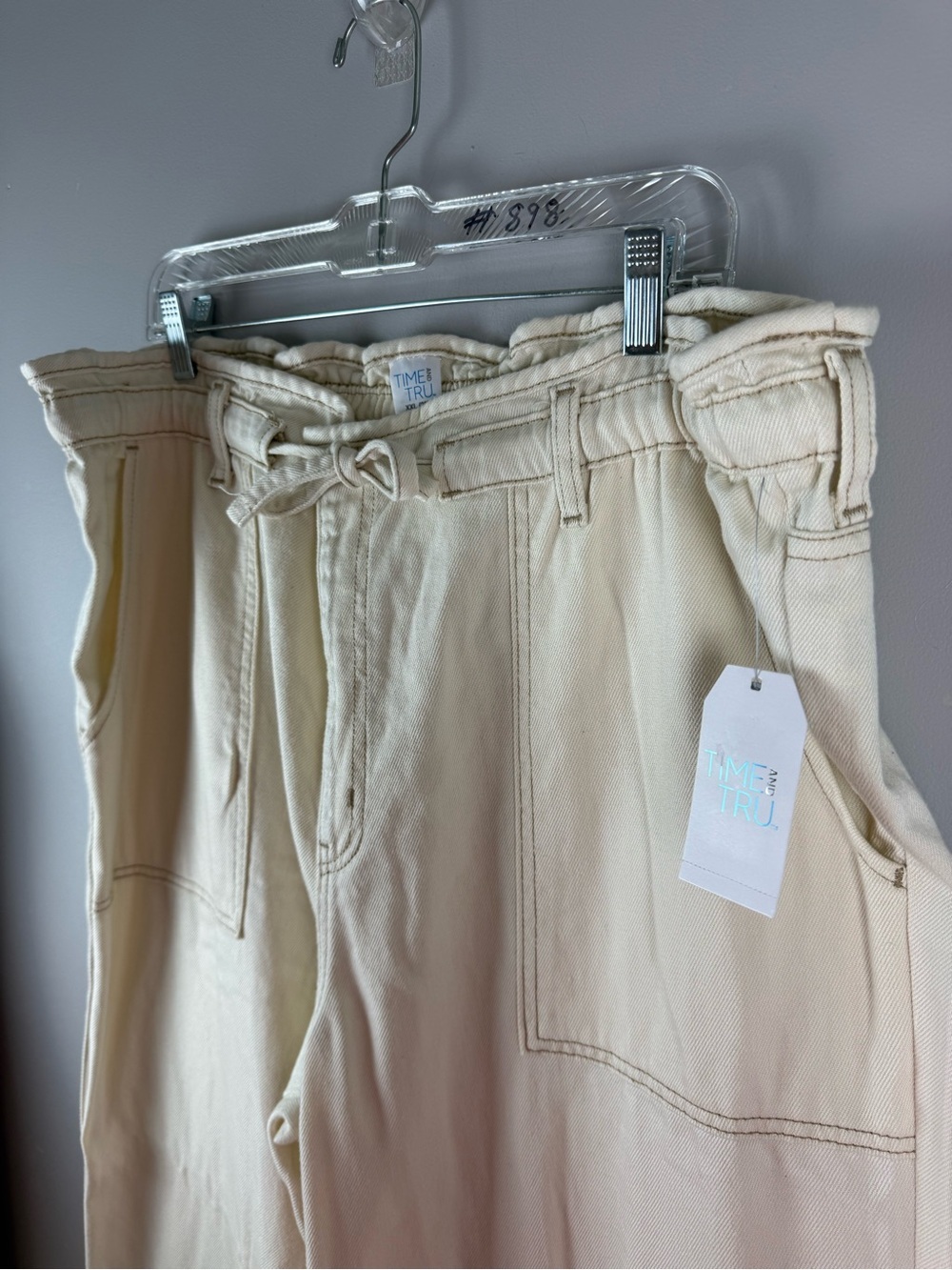 Time and Tru Womens High Rise Wide Leg Ivory Drapery Denim Pants SZ XXL New